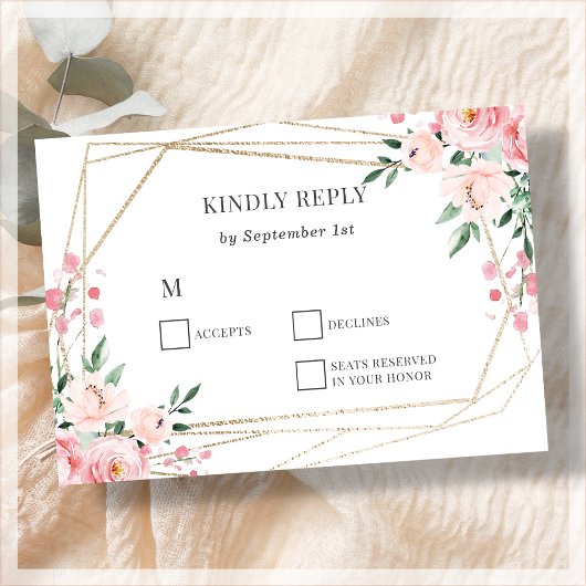 Blush Pink Floral Wedding RSVP Kaart