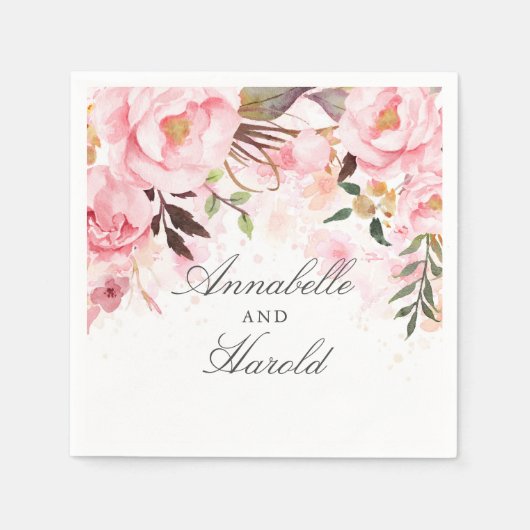 Blush Pink Floral Wedding Servet (Voorkant)