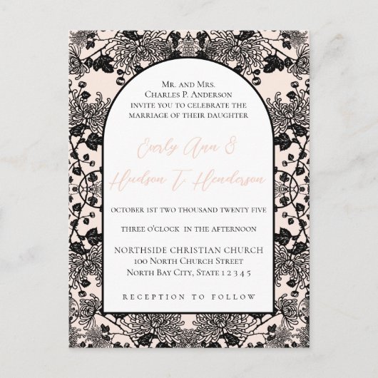 Blush Pink Floral Wedding Uitnodiging Briefkaart (Voorkant)