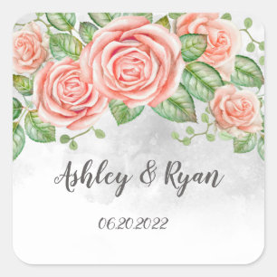 Blush Pink Floral Wedding Vierkante Sticker