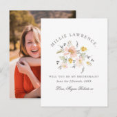 Blush Pink Floral Wil je mijn bruidsmeisje foto Uitnodiging Briefkaart (Voorkant / Achterkant)
