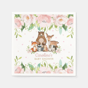 Blush Pink Floral Woodland Animals Baby shower Servet