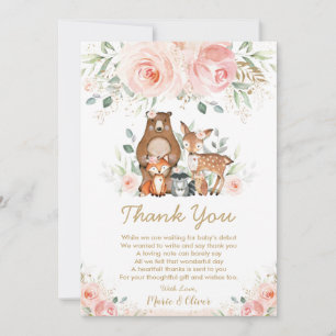 Blush Pink Floral Woodland Baby shower Verjaardag Bedankkaart