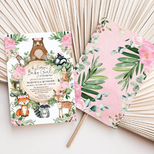 Blush Pink Floral Woodland Forest Girl Baby shower Kaart