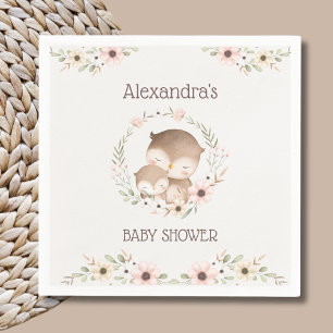 Blush Pink Floral Woodland Owl Baby shower Servet
