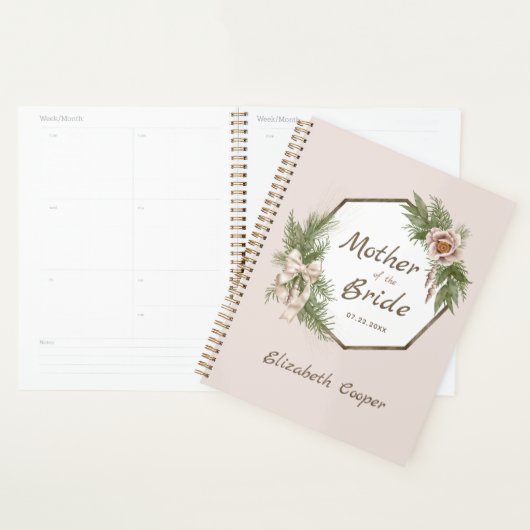 Blush Pink Floral Wreath Moeder van de Bride Planner (Display)