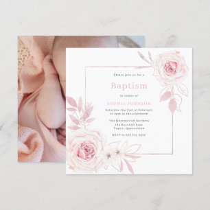 Blush Pink Floral Wreath Sweet Baby Girl Baptisme Kaart