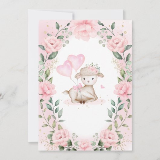 Blush Pink Floral WreatLamb Virtual Baby shower Kaart (Achterkant)