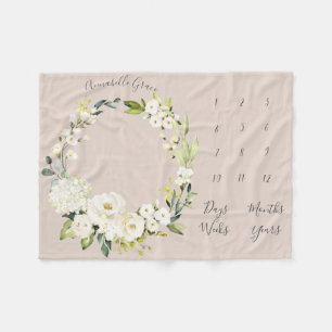 Blush Pink Floral Wreatthly Baby Mijlpaal Fleece Deken