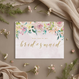 Blush Pink Floral zal je mijn Bridesmaid zijn Uitnodiging Briefkaart