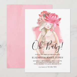 Blush Pink Floral Zwangere mama om Baby shower te  Kaart