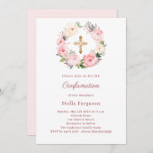 Blush pink florals cross Confirmation Kaart (Voorkant / Achterkant)