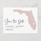 Blush Pink Florida Map Modern Script Save the Date Aankondigingskaart (Voorkant)