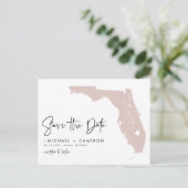 Blush Pink Florida Map Modern Script Save the Date Aankondigingskaart (Staand voorkant)