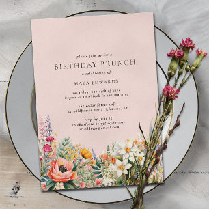 Blush Pink Flower Garden Girly Birthday Brunch Kaart