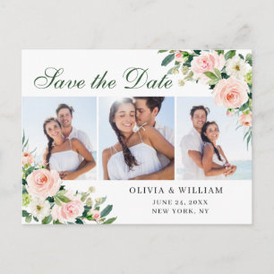 Blush Pink Flowers 3 PHOTO Weddenschap Save the Da Briefkaart