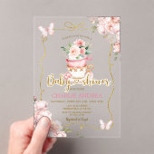 Blush Pink Flowers Butterfly Tea Party Baby shower Acryl Uitnodigingen (Insitu (Draagbaar))