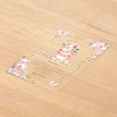 Blush Pink Flowers Butterfly Tea Party Baby shower Acryl Uitnodigingen (Laagn)