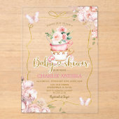 Blush Pink Flowers Butterfly Tea Party Baby shower Acryl Uitnodigingen (Voorkant)