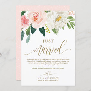 Blush Pink Flowers Gold Gewoon gehuwd huwelijk Aankondiging