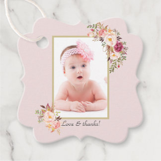 Blush Pink Flowers Gold Girl Photo Baptisme Bedankjes Labels
