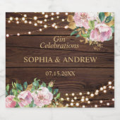 Blush Pink Flowers & Gold Wedding Wood Likeurfles Etiket (Enkel label)