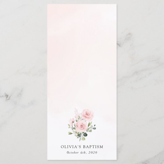 Blush Pink Flowers, Greenery, Boho, Baptism Menu (Achterkant)