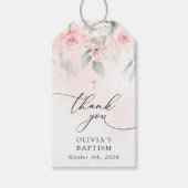 Blush Pink Flowers, Greenery, Boho, Floral Baptism Cadeaulabel (Voorkant)