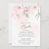 Blush Pink Flowers, Greenery, Boho, Floral Baptism Kaart (Voorkant)