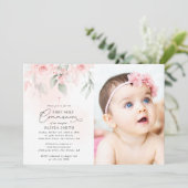 Blush Pink Flowers, Greenery, First Holy Communion Kaart (Staand voorkant)