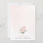 Blush Pink Flowers, Greenery, First Holy Communion Kaart (Achterkant)