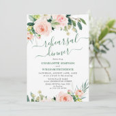Blush Pink Flowers Greenery REHEARSAL DINNER Kaart (Staand voorkant)