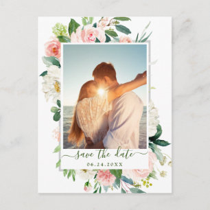 Blush Pink Flowers Greenery Wedding Save the Date Briefkaart