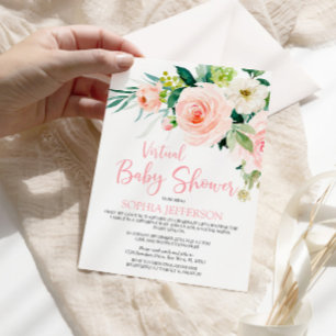 Blush Pink Flowers Virtual Baby shower Kaart