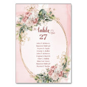 Blush Pink Flowers Wedding Table Number Decor Kaart (Achterkant)