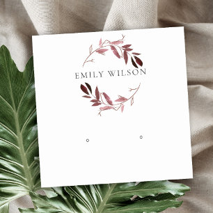 BLUSH PINK FOLIAGE WATERVERF EARRING DISPLAY LOGO VIERKANTE VISITEKAARTJE