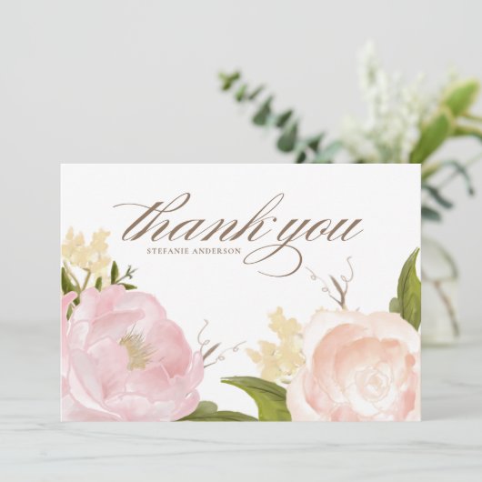 Blush Pink Garden Rozen Botanisch Afstuderen Bedankkaart (Staand voorkant)