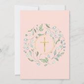 Blush Pink Garland Gold Cross Baptisme Christening Kaart (Achterkant)