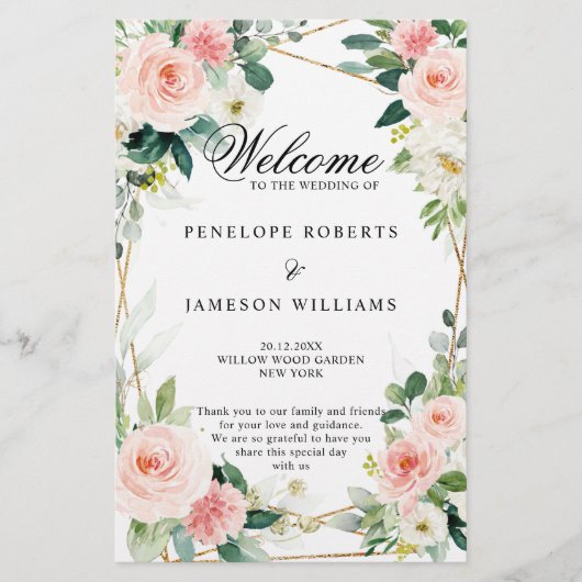 Blush Pink Geometric Botanical Wedding Program (Voorkant)
