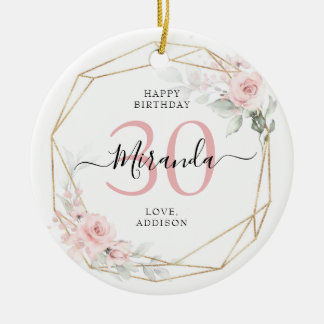Blush Pink Geometric Floral 30 Jubileum Keramisch Ornament