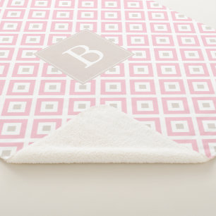 Blush Pink Geometric Pattern Monogrammed Sherpa Deken