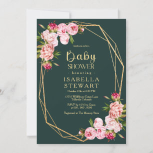 Blush Pink Geometric Royal Dark Green Baby shower Kaart