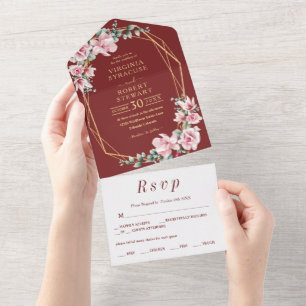 Blush Pink Geometric Royal Terracotta Wedding All In One Uitnodiging