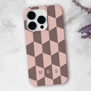 Blush Pink Geometrische Moderne Monogram iPhone Ca 15 Pro Hoesje