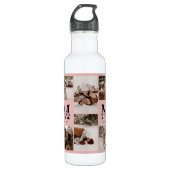 Blush Pink gepersonaliseerd monogram & fotocollage Waterfles (Voorkant)