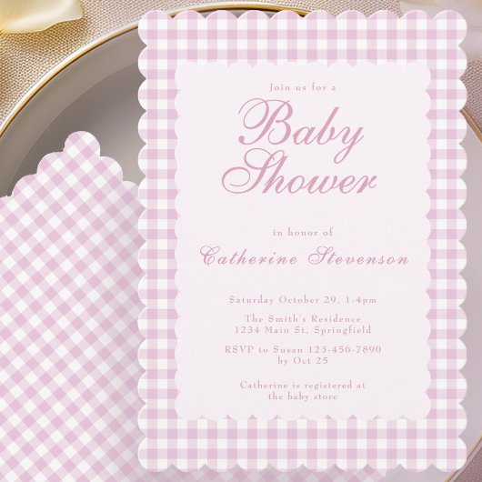 Blush Pink Gingham Baby Shower Invitation