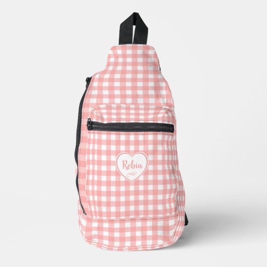 Blush Pink Gingham Check Patroon Sling Bag (Voorkant)