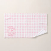 Blush Pink Gingham Floral Crest Monogram Bad Handdoek (Handdoek)