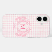 Blush Pink Gingham Floral Crest Monogram Case-Mate iPhone Case (Achterkant (horizontaal))