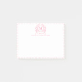 Blush Pink Gingham Floral Crest Monogram Post-it® Notes (Voorkant)
